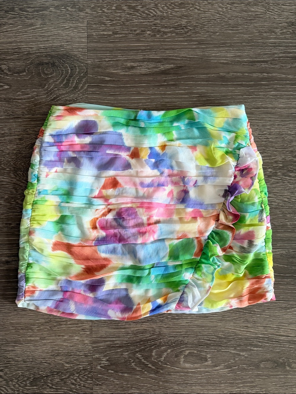 Zara Multicolor Watercolor Ruched Mini Skirt